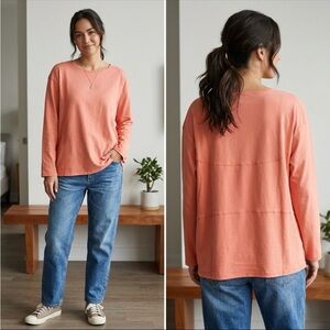 NWT Easel Sunset Orange Relaxed Fit Long Sleeve Top Soft Knit Tunic Casual Sz M